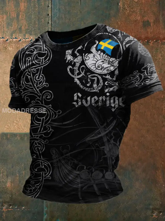 Mäns Sverige Viking Style T-shirt svart / S