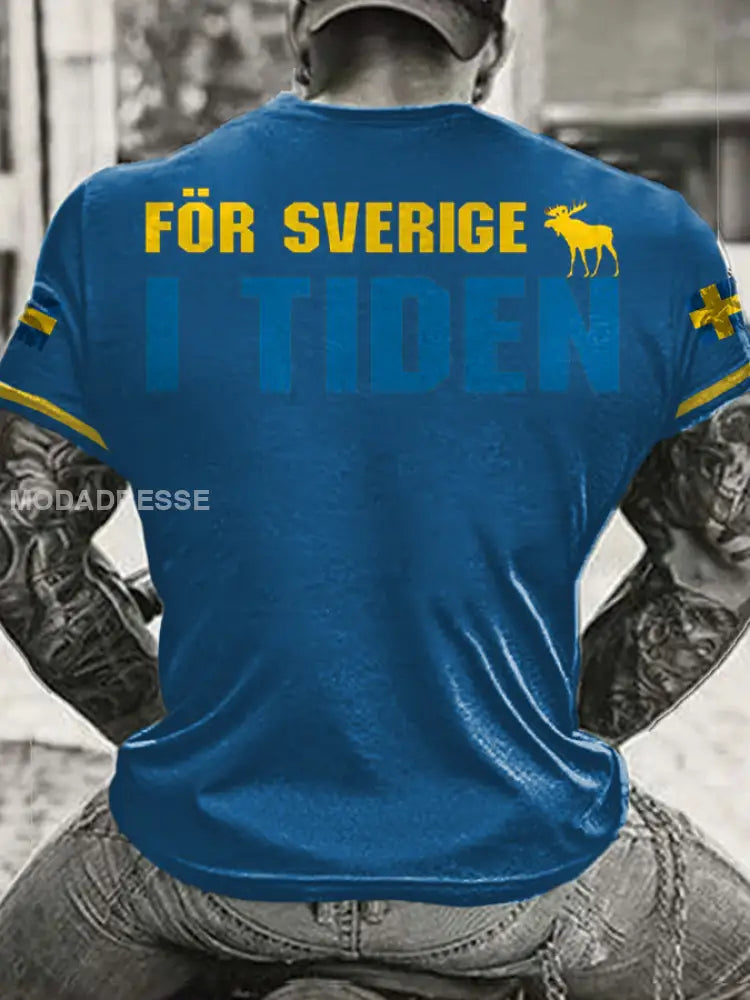 Mäns Sveriges flagg tryckt T shirt blå / S