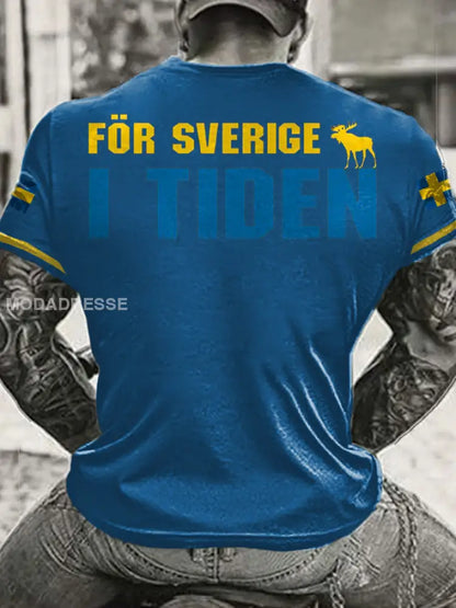 Mäns Sveriges flagg tryckt T shirt blå / S
