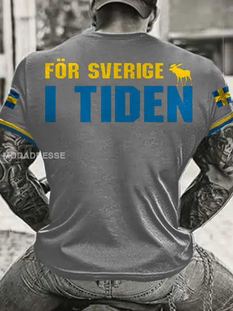 Mäns Sveriges flagg tryckt T shirt ljusgrå / S