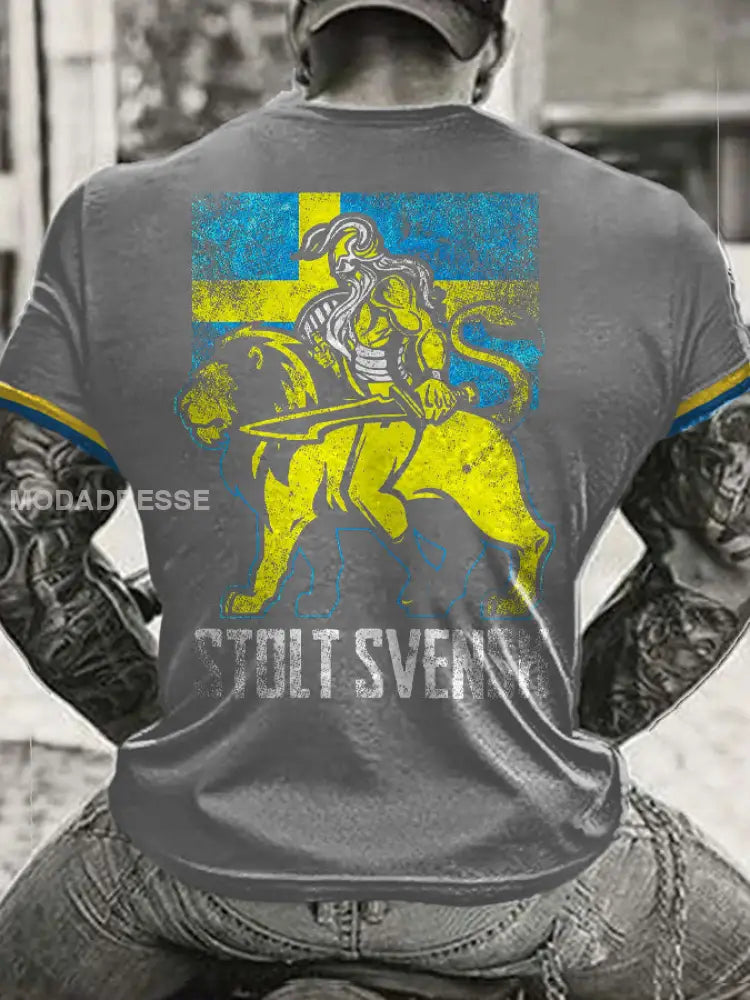 Mäns Sveriges flagg tryckt T shirt ljusgrå / S