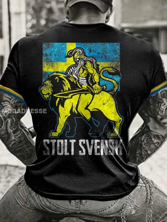 Mäns Sveriges flagg tryckt T shirt svart / S