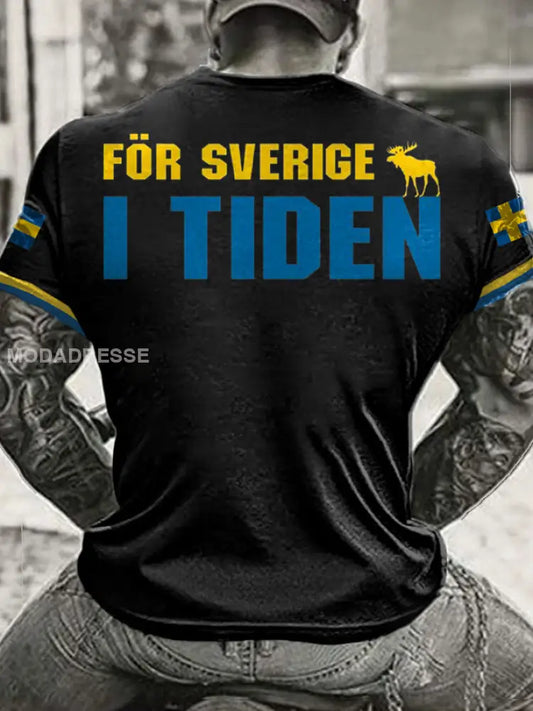 Mäns Sveriges flagg tryckt T shirt svart / S