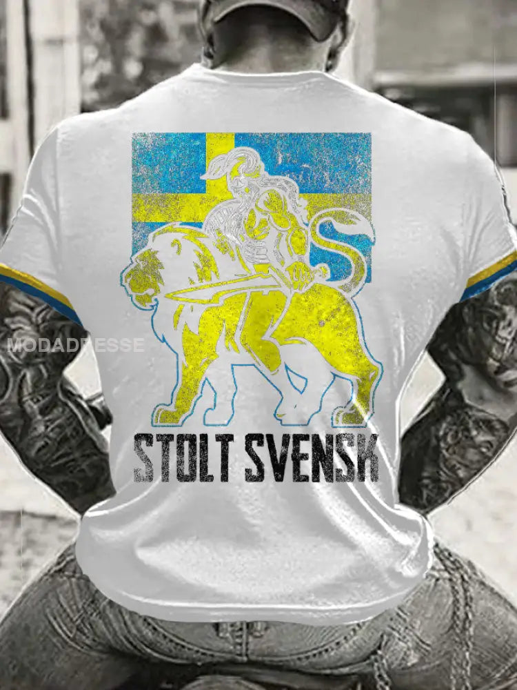 Mäns Sveriges flagg tryckt T shirt vit / S