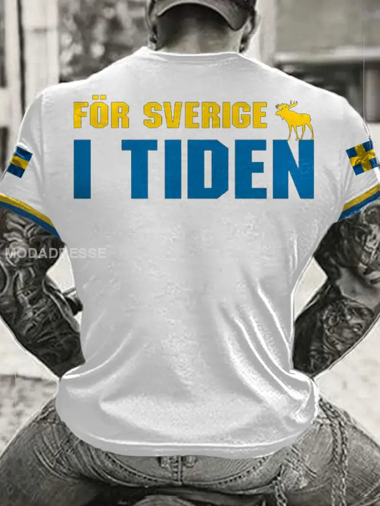 Mäns Sveriges flagg tryckt T shirt vit / S