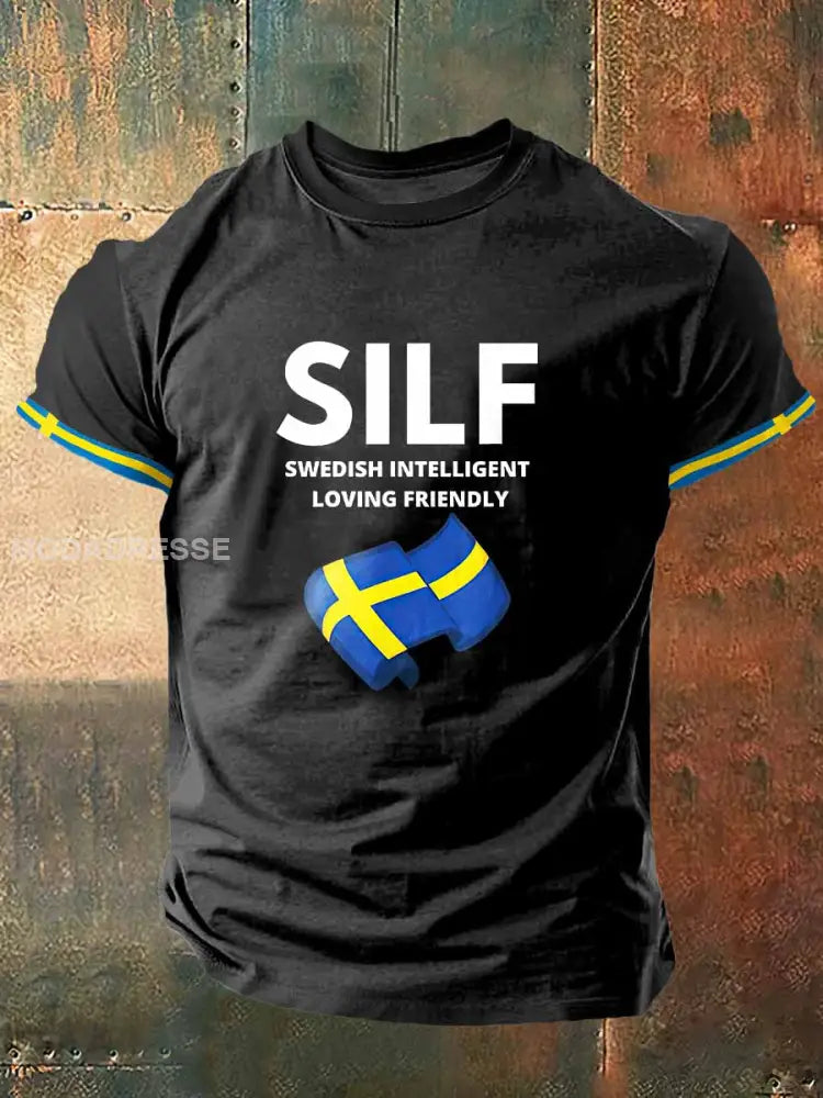 Mäns Sveriges flagga Skriv ut Vintage Mode Kort ärm T-shirt S