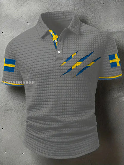 Mäns Sveriges flagga tryckta Casual Tops ljusgrå / S