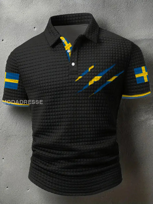 Mäns Sveriges flagga tryckta Casual Tops svart / S