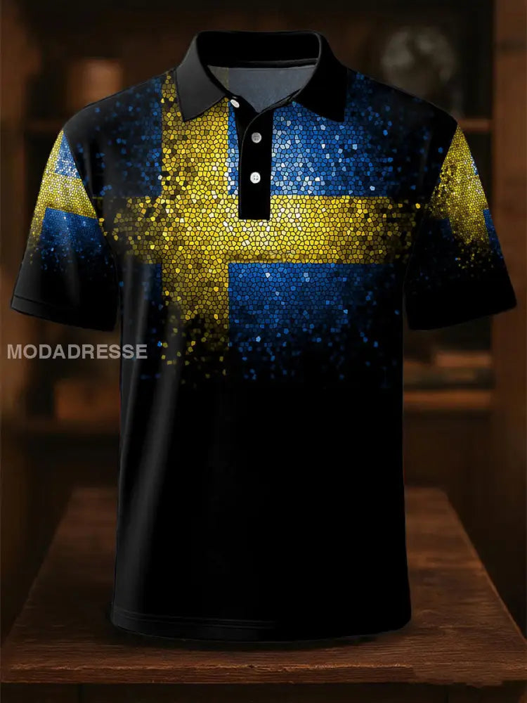 Mäns Sveriges flagga tryckta Casual Tops svart / S