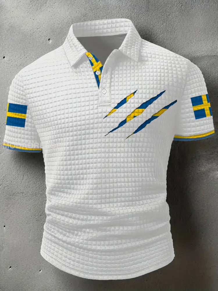 Mäns Sveriges flagga tryckta Casual Tops vit / S