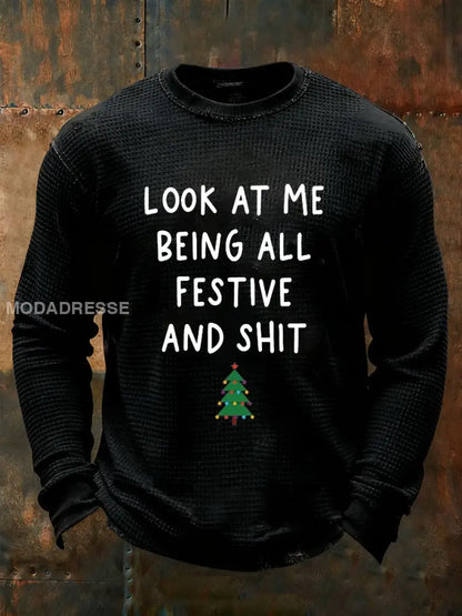 Mäns titta på mig som är festlig och skitsnackad t-shirt svart / S