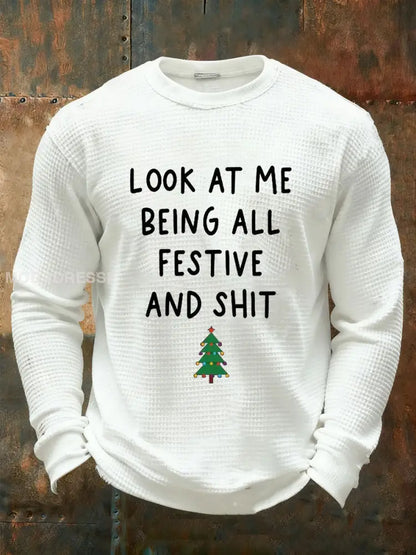 Mäns titta på mig som är festlig och skitsnackad t-shirt vitt / S