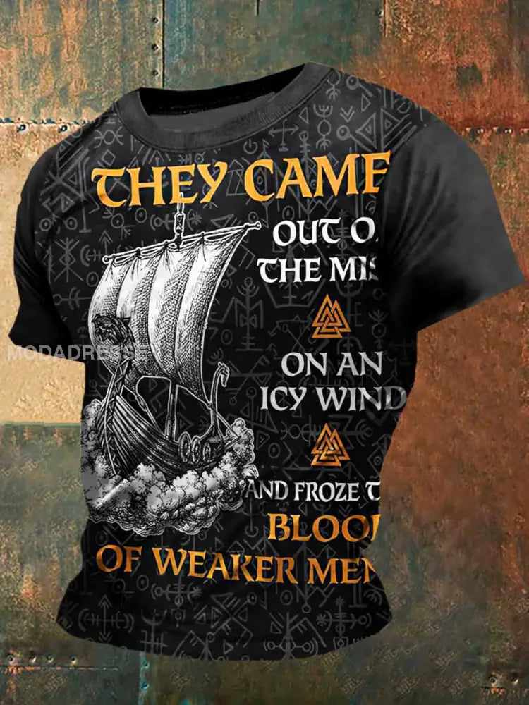 Mäns viking drak skepp Skriv ut Vintage Mode kort ärm T-shirt S