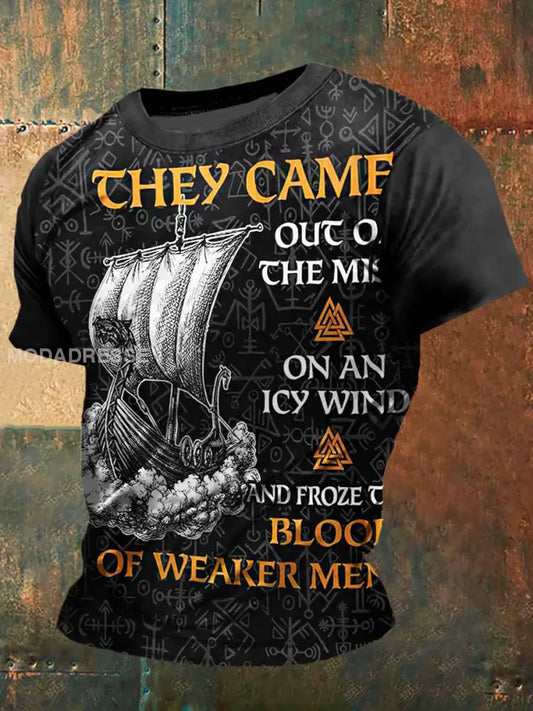 Mäns viking drak skepp Skriv ut Vintage Mode kort ärm T-shirt S