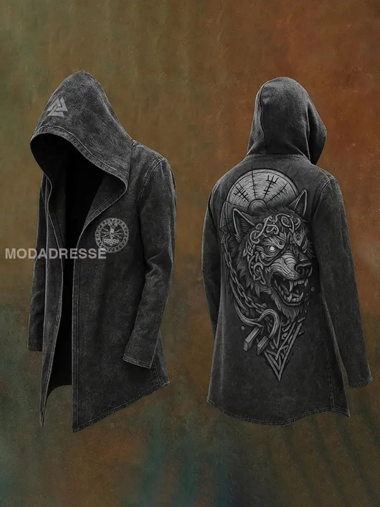 Mäns Viking Hoodie Cardigan mörk grå / S