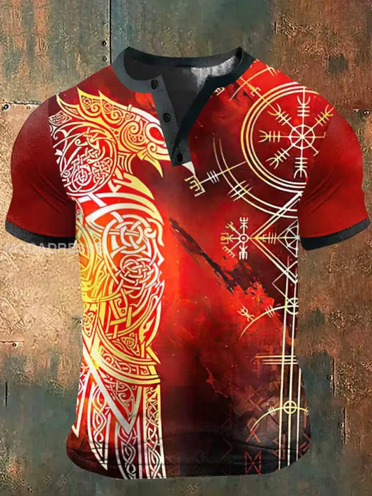Mäns Viking kråkor utskrift konst kort ärm hennsley hals T-shirt S