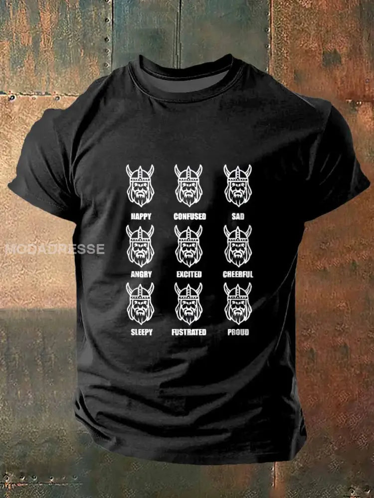 Mäns viking krigare Print Vintage Mode kort ärm T-shirt S