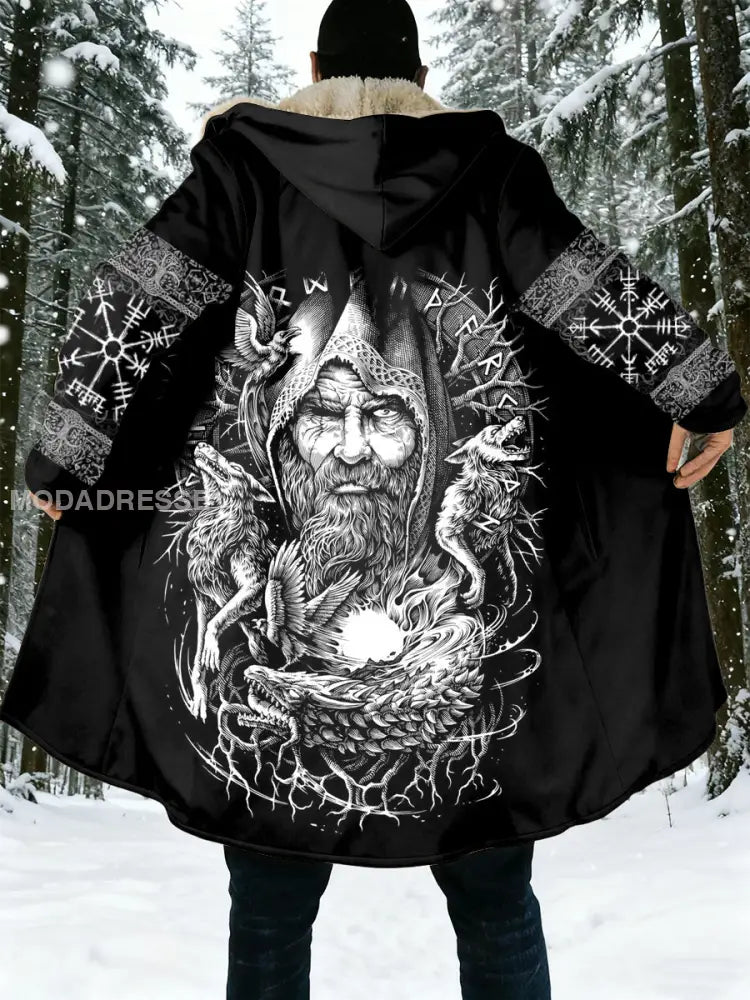 Mäns Viking krigare tryckt lång rock. svart / S
