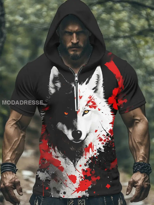 Mäns Viking Mytologi Fenrir hooded T-shirt som bild / S
