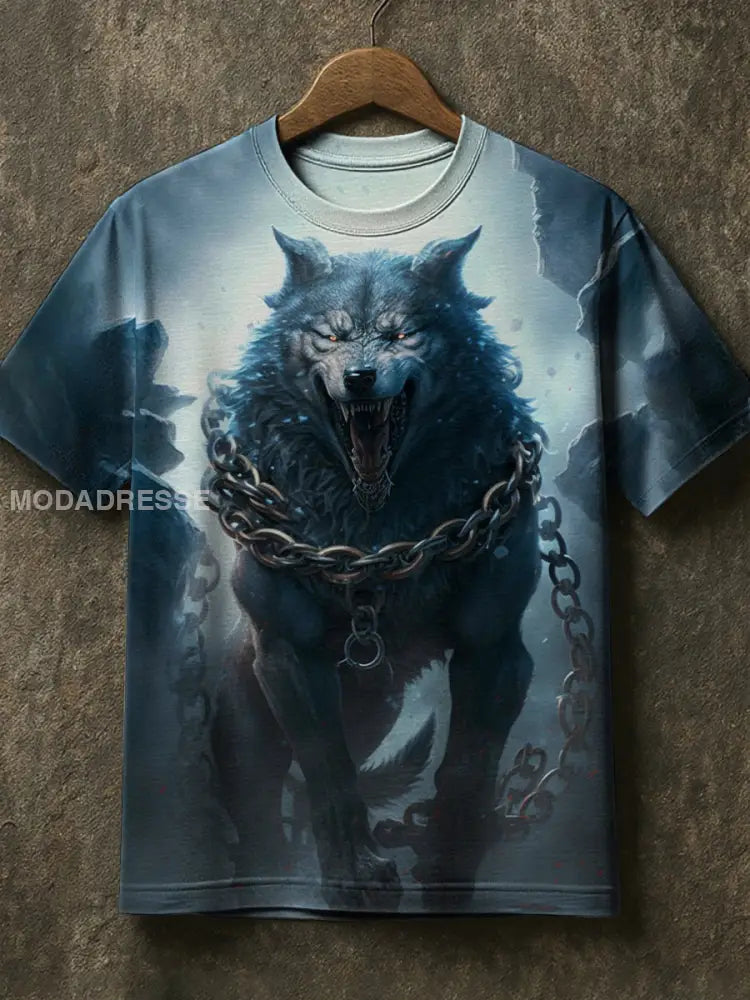 Mäns Viking Mytologi Fenrir T-shirt som bild / S