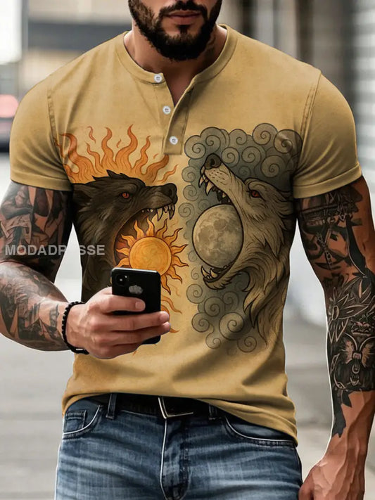 Mäns Viking Mytologi Sköll & Hati T-shirt Ginger. / S