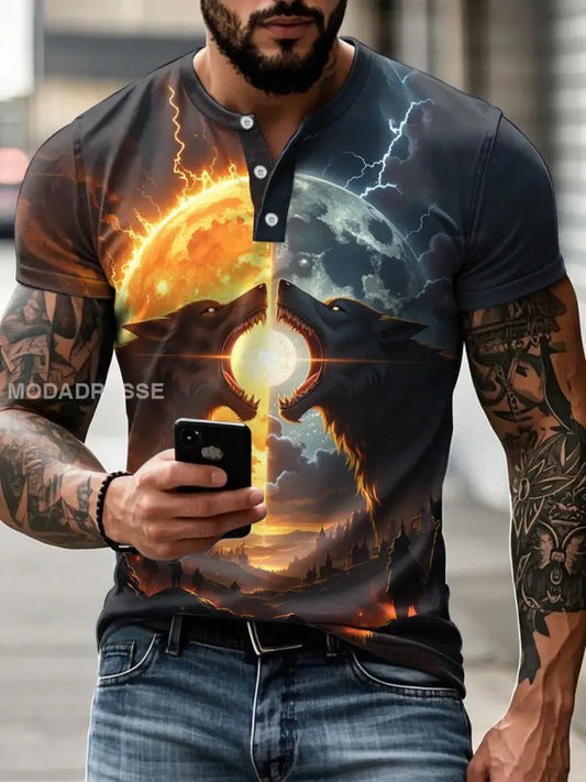 Mäns Viking Mytologi Sköll & Hati T-shirt som bild / S