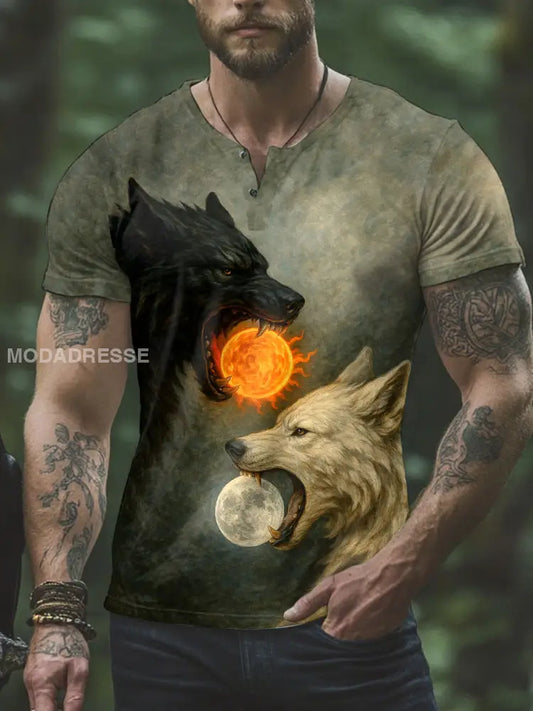 Mäns Viking Mytologi Sköll & Hati T-shirt som bild / S