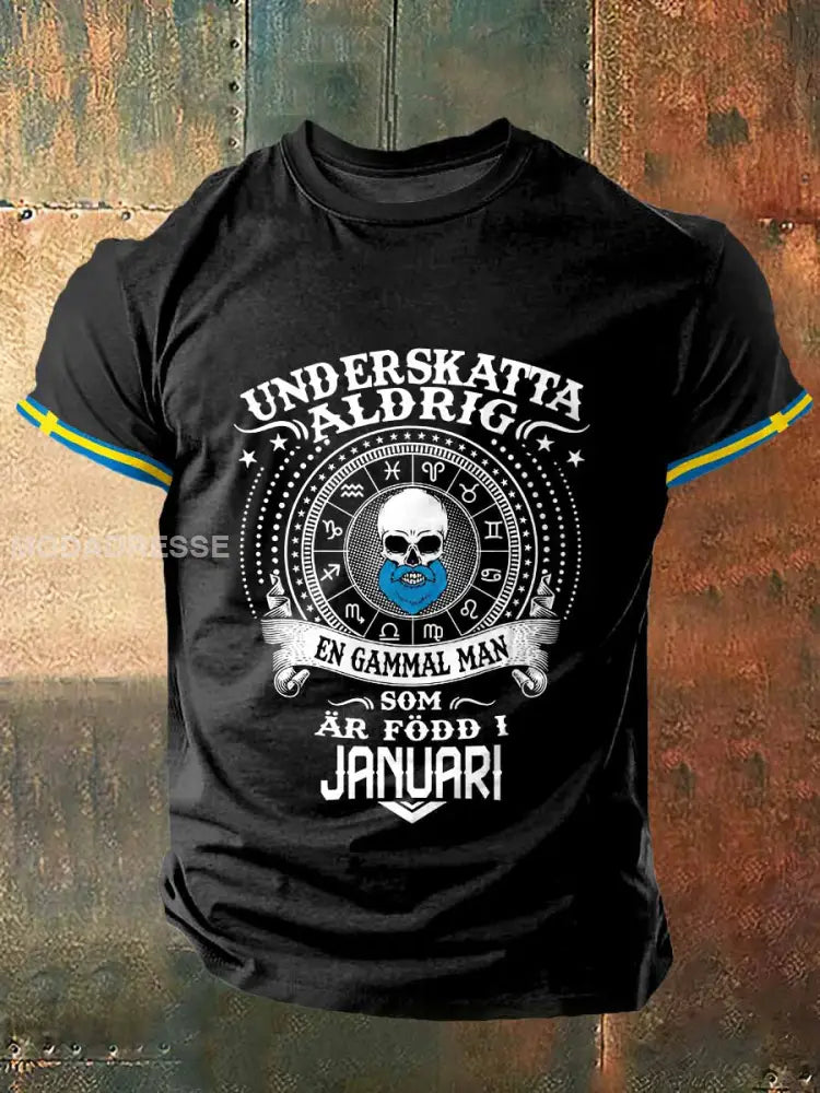 Mäns Viking Skull Print Vintage Mode kort ärm T-shirt S