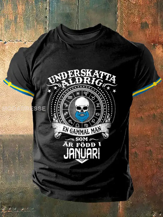 Mäns Viking Skull Print Vintage Mode kort ärm T-shirt S
