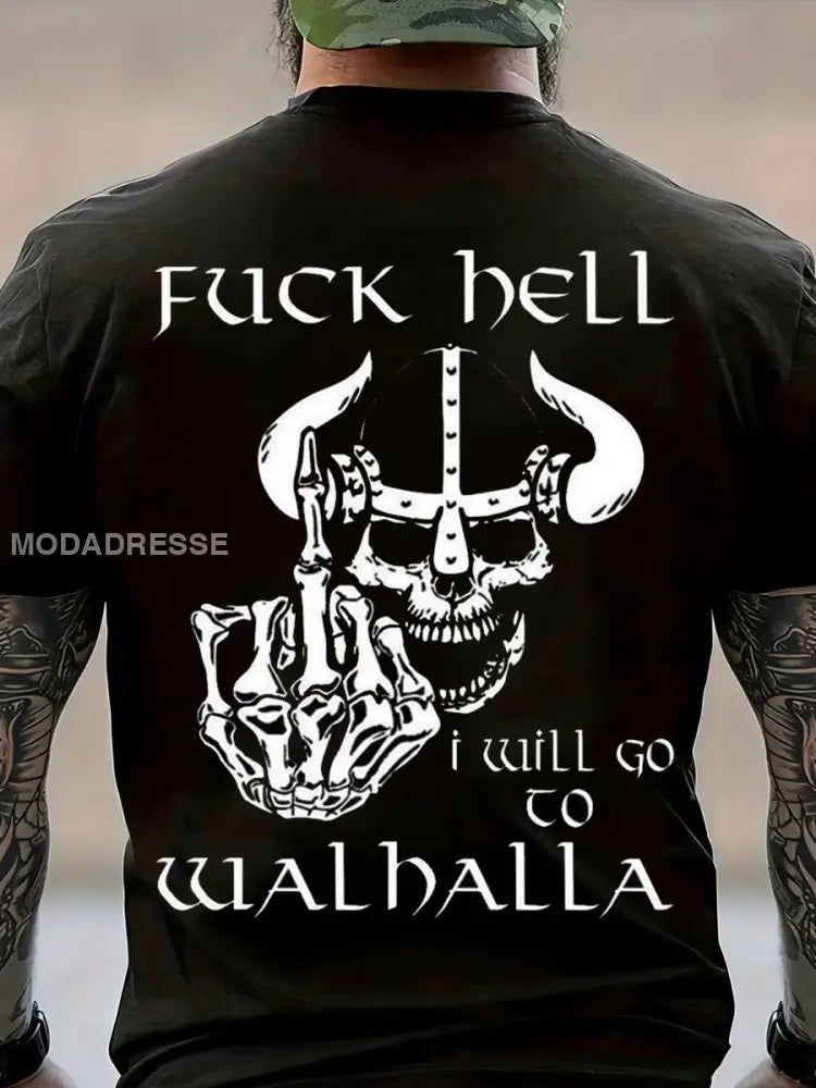 Mäns Viking Skull tryckt Vintage Fashion Loose kort ärm T-shirt svart / S
