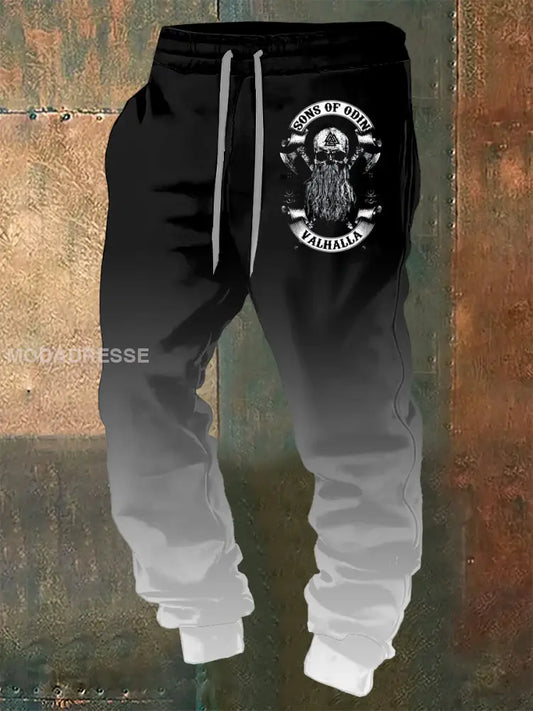 Mäns Viking Skull tryckta dragsnöre Sportbyxor svart / S