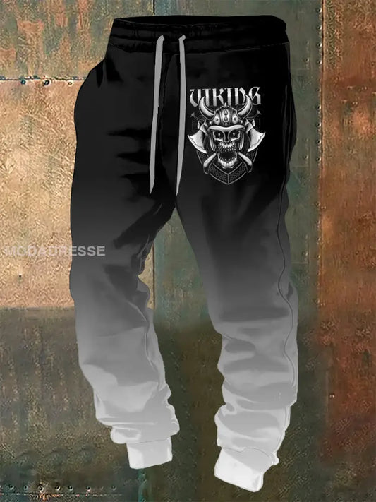 Mäns Viking Skull tryckta dragsnöre Sportbyxor svart / S