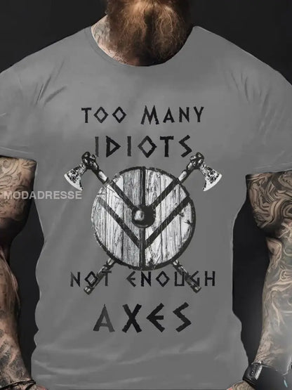 Mäns viking stil för många idioter tryckta T- skjorta ljusgrå / S