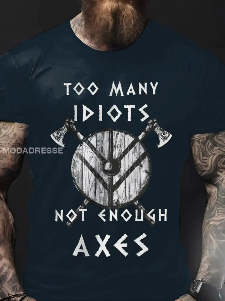 Mäns viking stil för många idioter tryckta T- skjorta marinblå färg / S