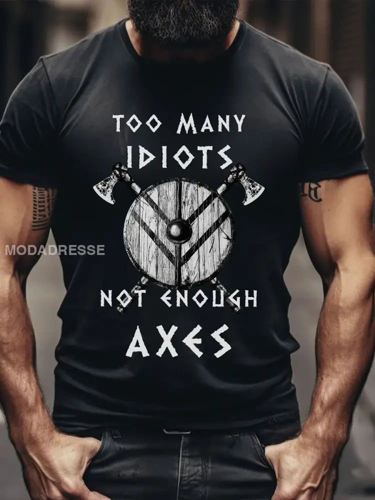 Mäns viking stil för många idioter tryckta T- skjorta svart / S