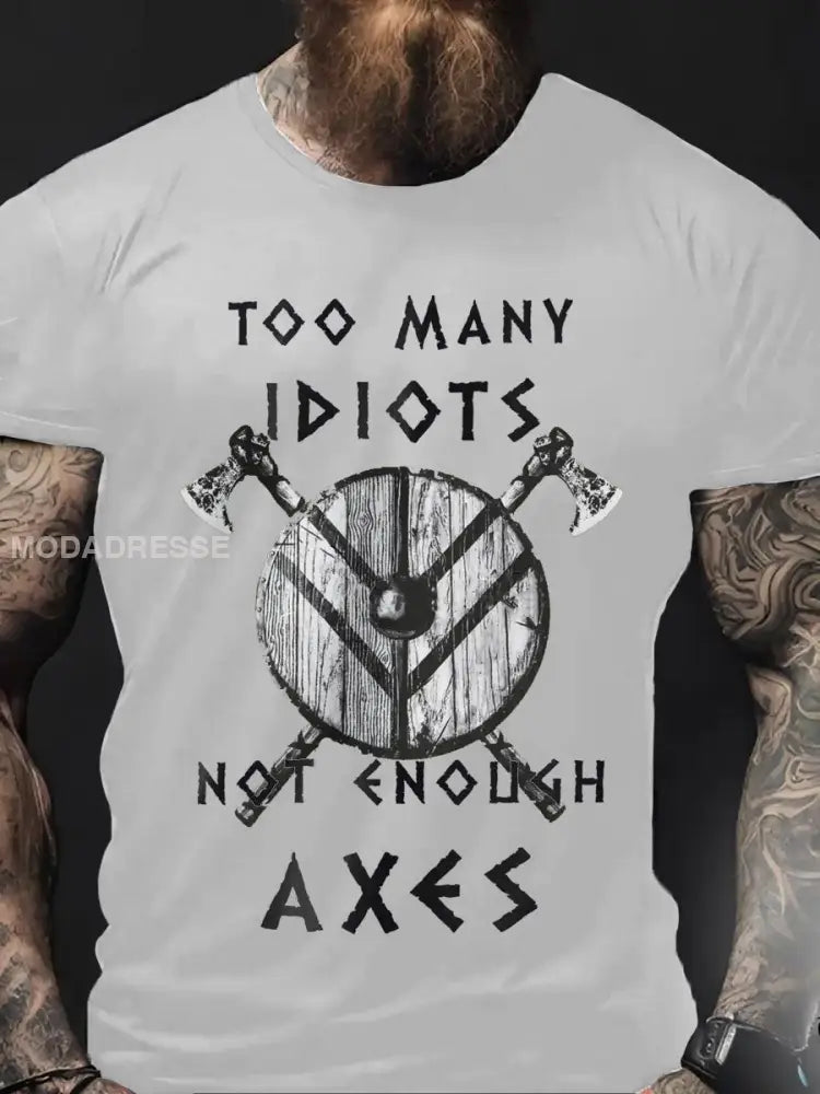 Mäns viking stil för många idioter tryckta T- skjorta vit / S