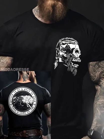 Mäns viking stil Odin &Wolf tryckt T- skjorta marinblå färg / S