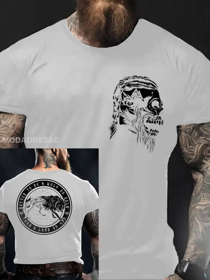 Mäns viking stil Odin &Wolf tryckt T- skjorta vit / S
