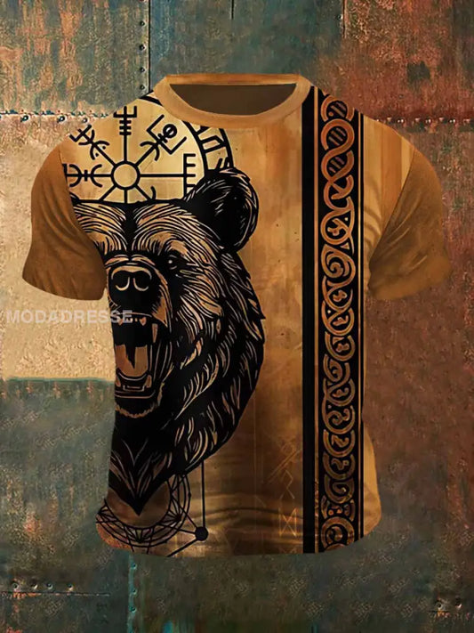 Mäns viking stil öl tryck Vintage Mode kort ärm T-shirt S