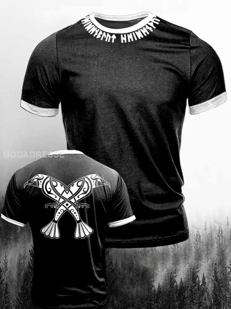 Mäns viking stil Print Vintage Mode kort ärm T-shirt S