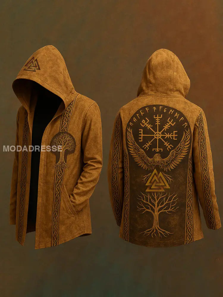 Mäns Viking stil tunn huvad koft brun / S