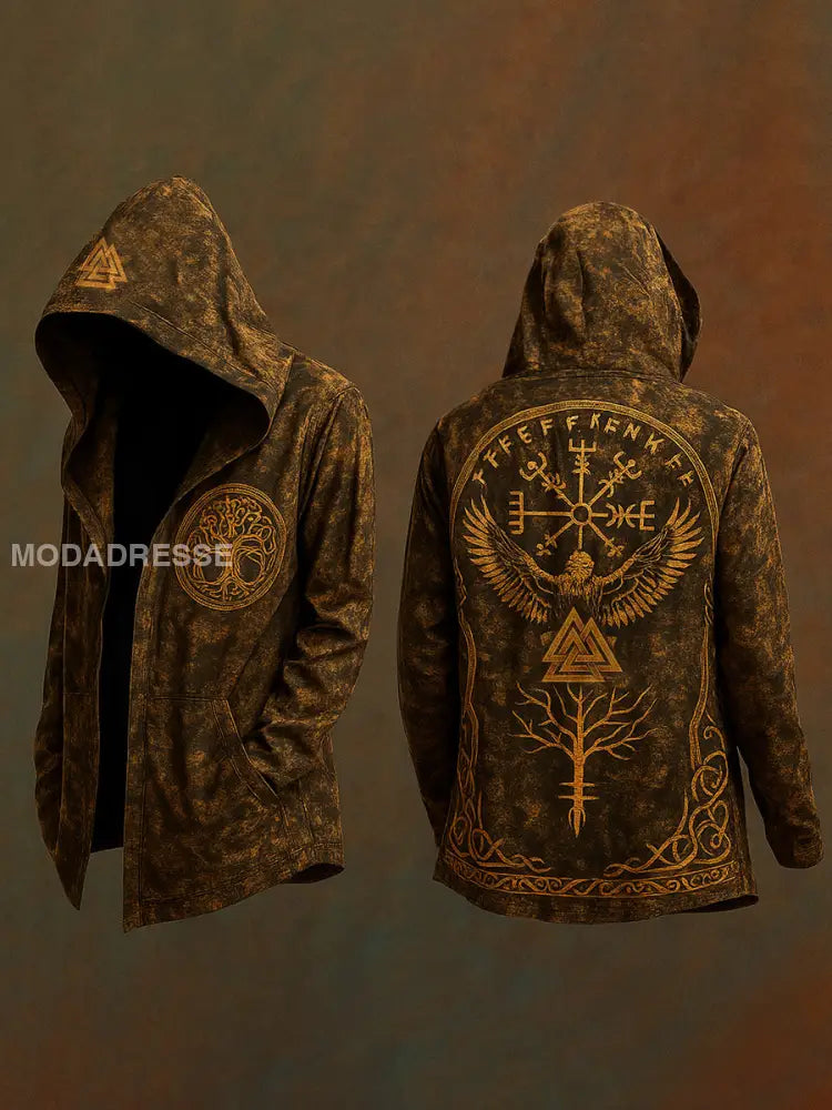 Mäns Viking stil tunn huvad koft brun / S