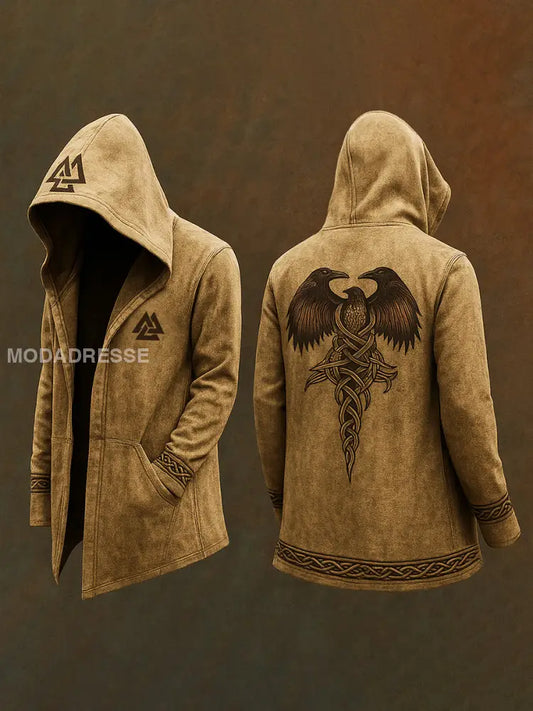 Mäns Viking stil tunn huvad koft Khaki / S
