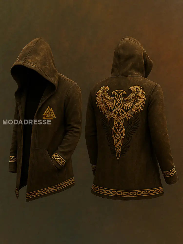 Mäns Viking stil tunn huvad koft mörk brun / S