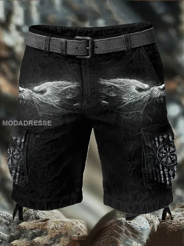 Mäns Viking Style Printed Shorts svart / S
