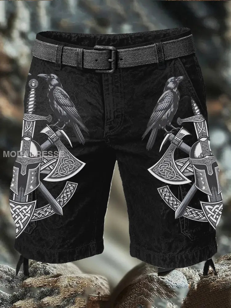 Mäns Viking Style Printed Shorts svart / S