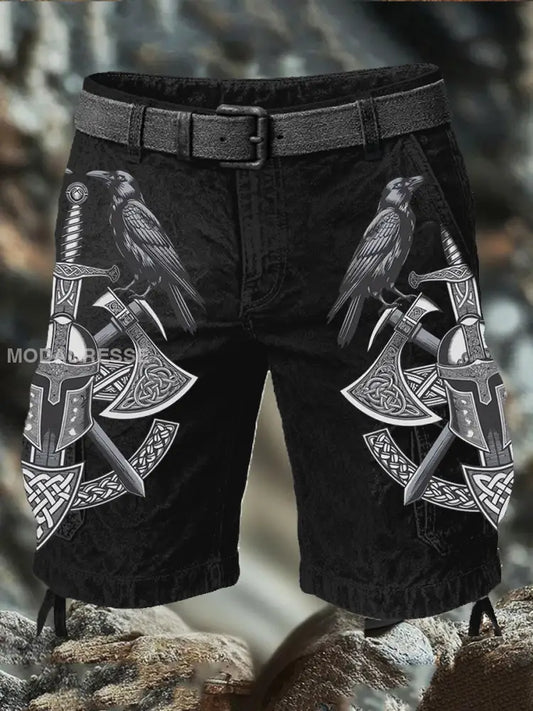 Mäns Viking Style Printed Shorts svart / S