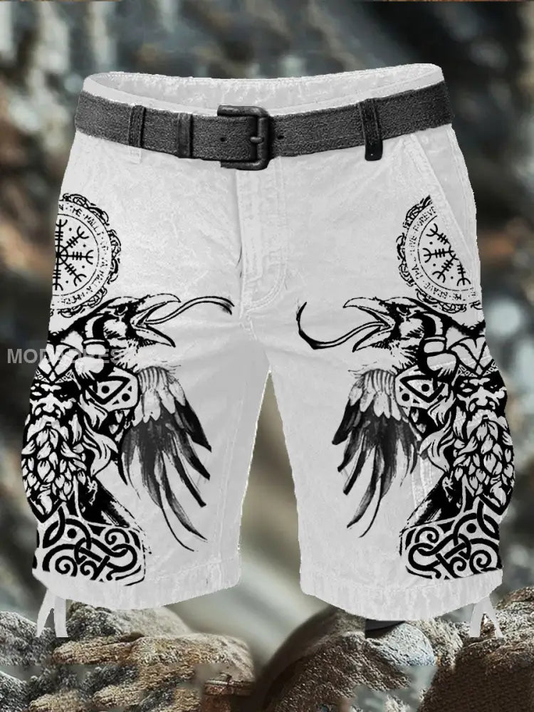 Mäns Viking Style Printed Shorts vitt / S