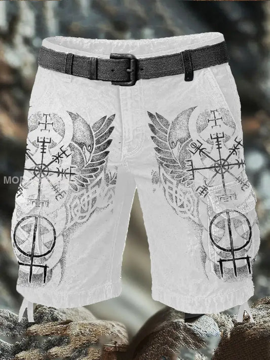 Mäns Viking Style Printed Shorts vitt / S