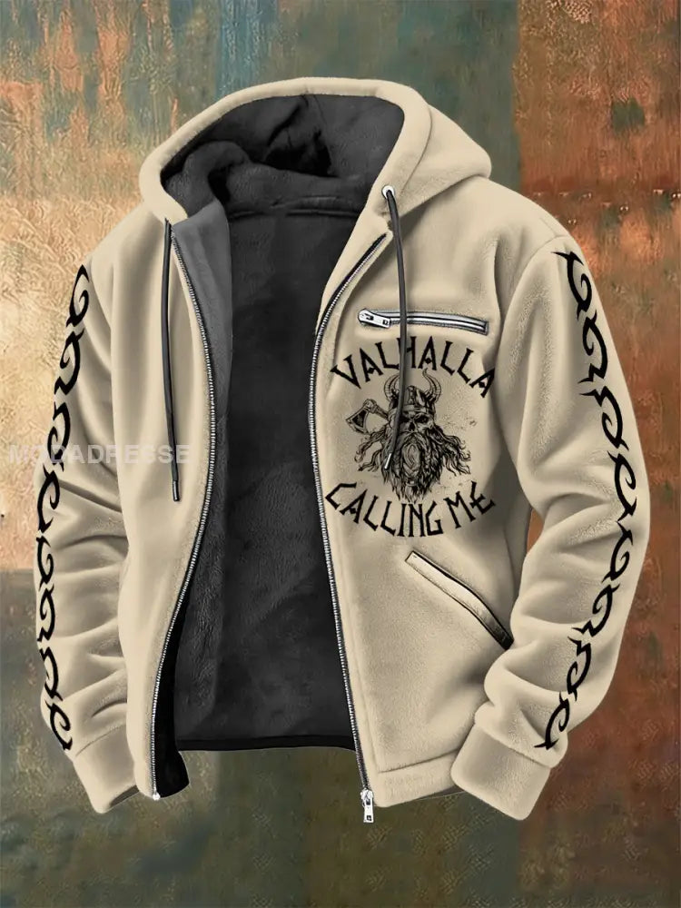 Mäns viking tryckt flannel långärmad jacka Aprikot / S
